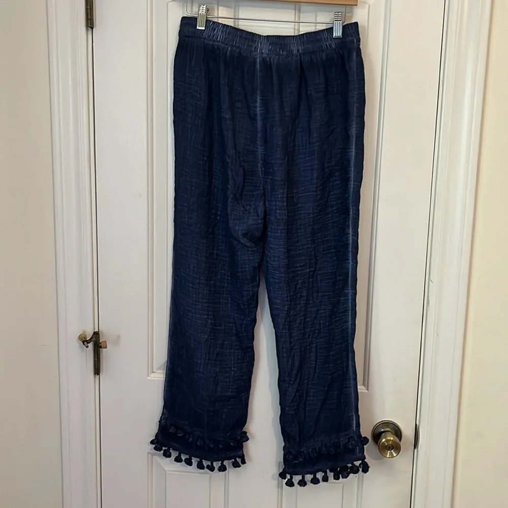 NWT NIC+ZOE | Double Gauze Straight Leg‎ Tassel Pant Parisian Blue Size Medium
